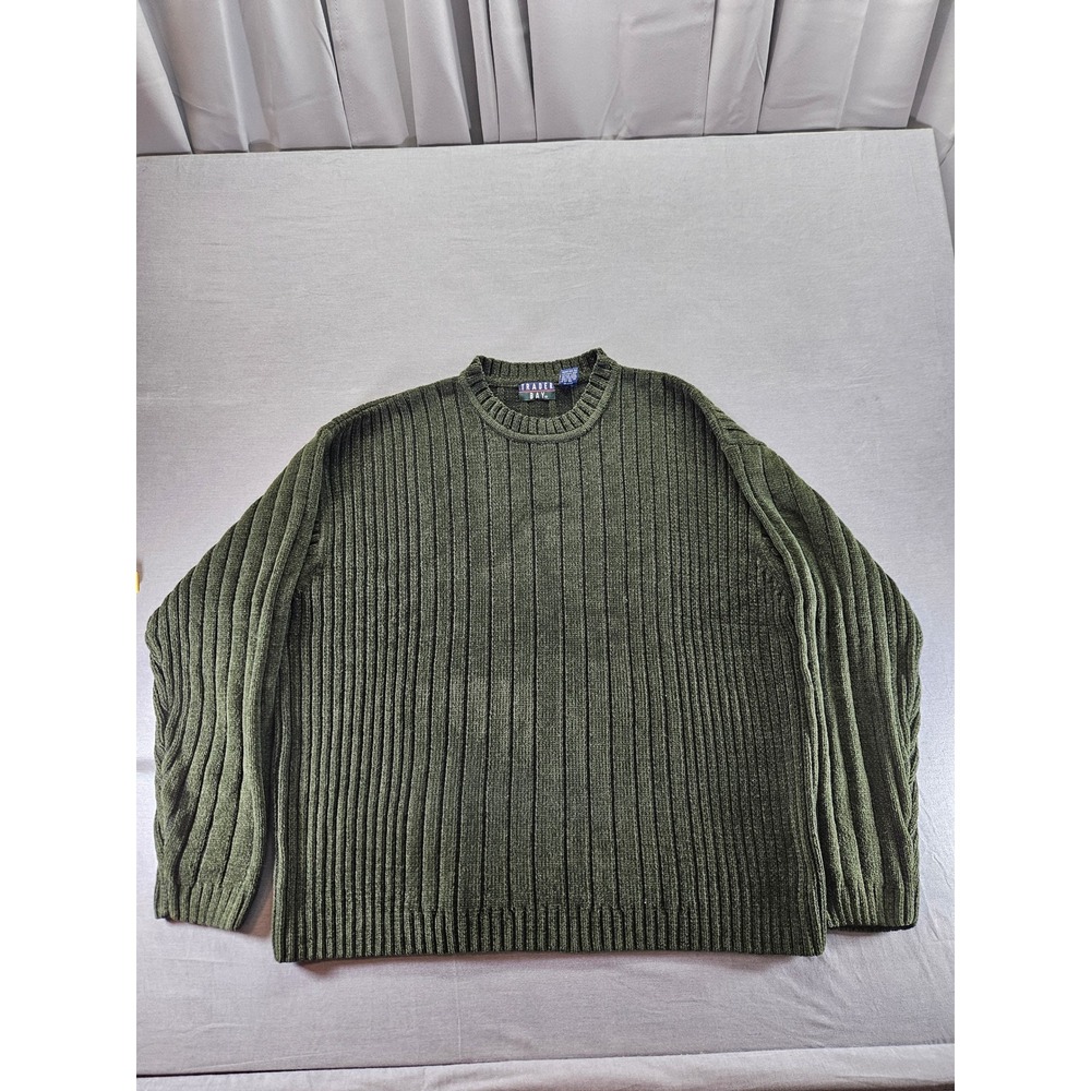 Trader Bay Mens XL Green Chenille Ribbed Crew Neck Sweater (sku 145)